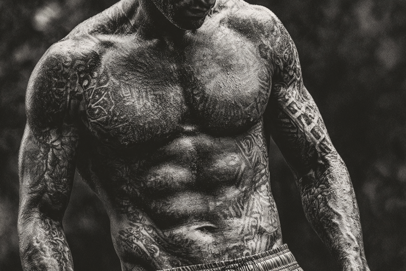 Muscular Person Mit Tattoos In Black And White | Mode und Stil | Menschen und Emotionen