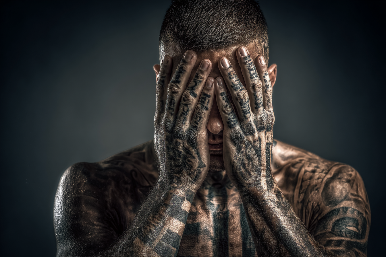 Person Mit Tattoos Introspektiv Beleuchtung Dramatisch | Mode und Stil | Menschen und Emotionen