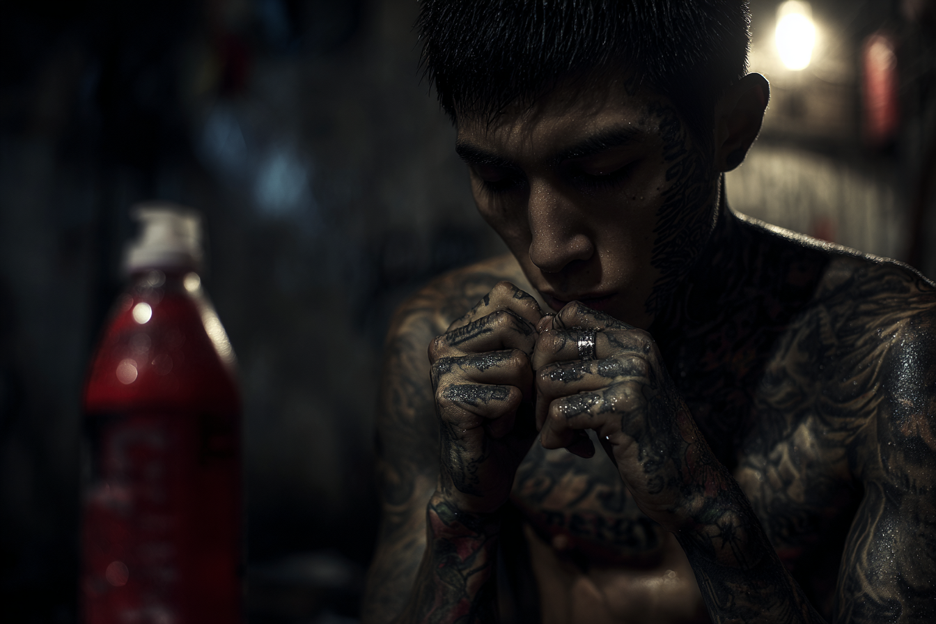 Person Mit Tattoos Nachdenklich Dramatisches Licht | Mode und Stil | Menschen und Emotionen