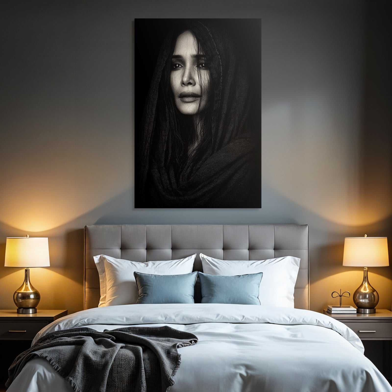 Black And White Portrait Der Person Mit Langem Hair In Dunkler Garderobe