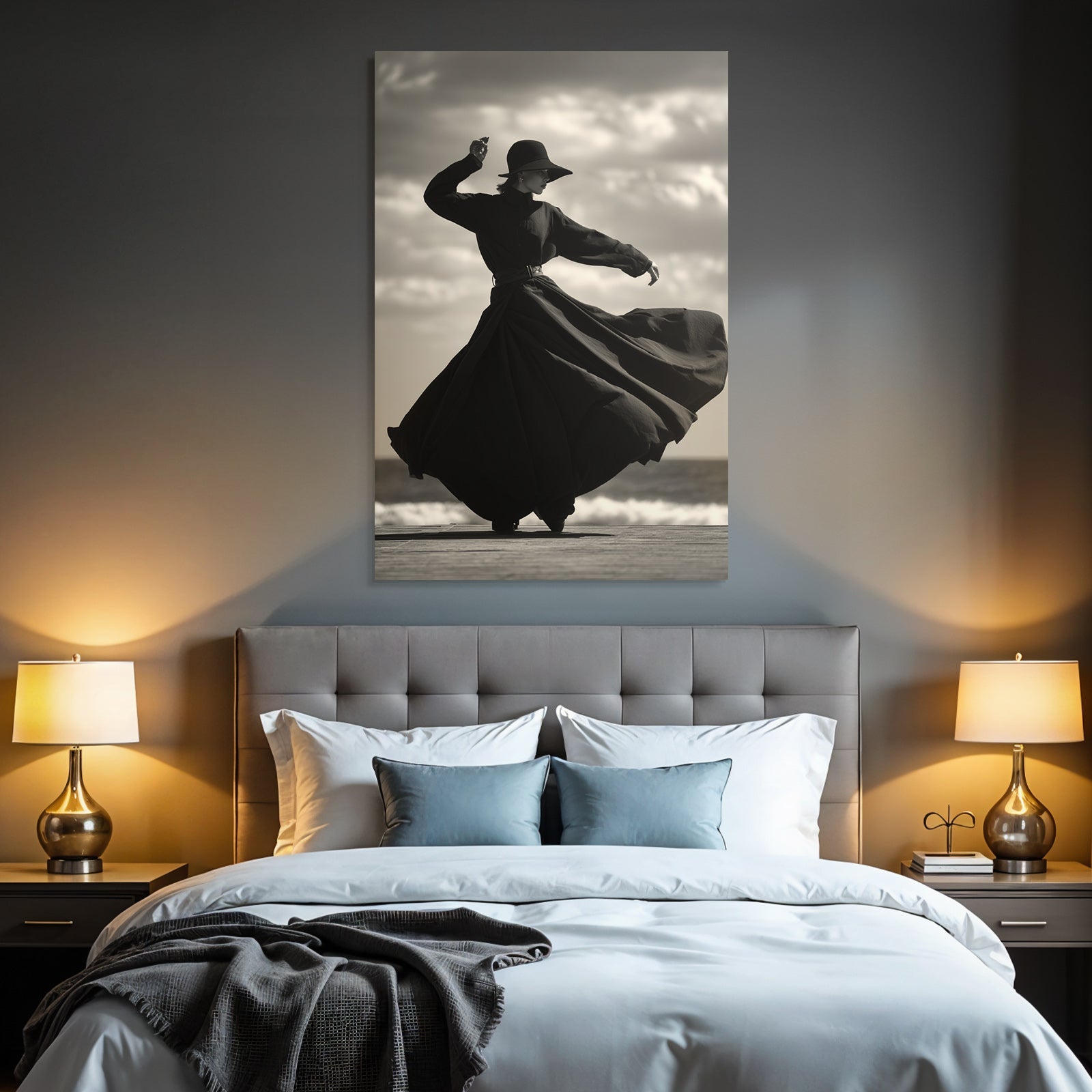 Elegante Figura Am Strand Schwarz Und Weiss