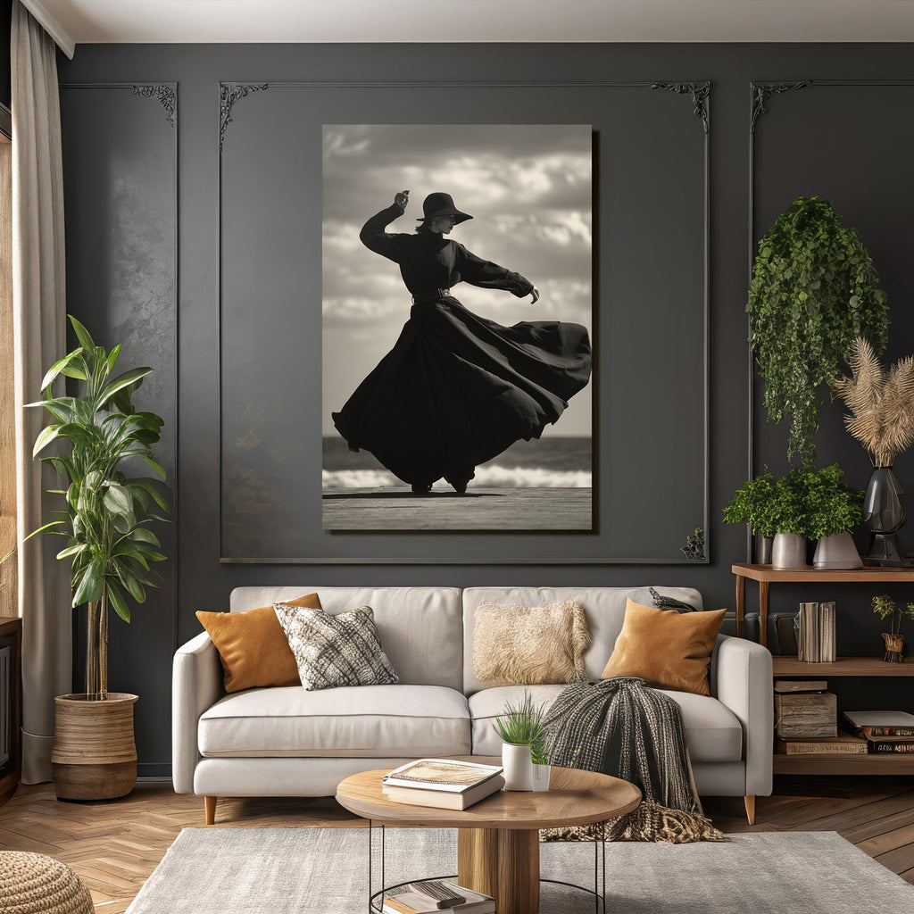 Elegante Figura Am Strand Schwarz Und Weiss