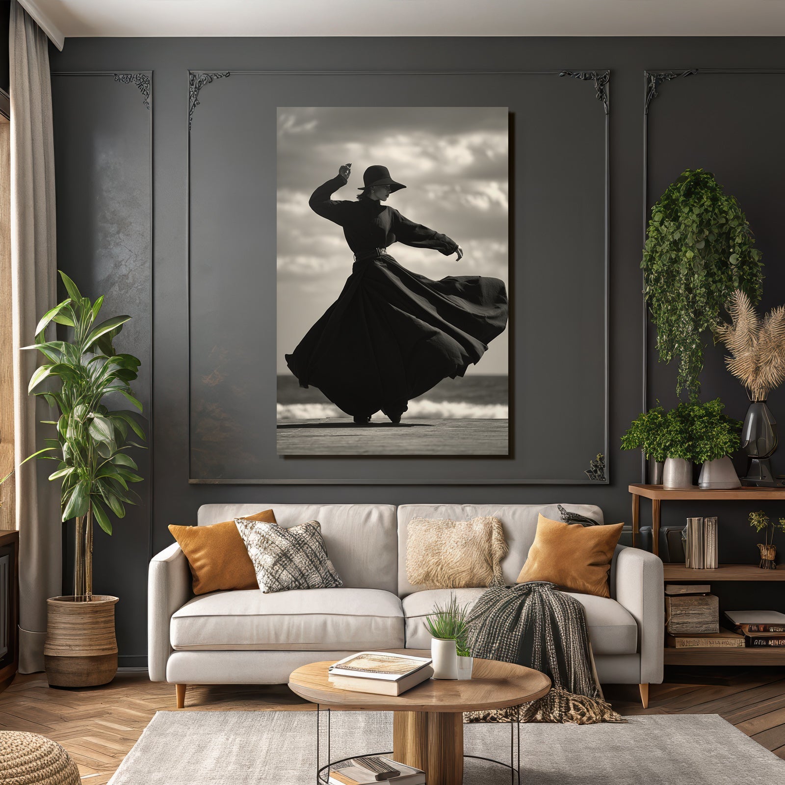 Elegante Figura Am Strand Schwarz Und Weiss