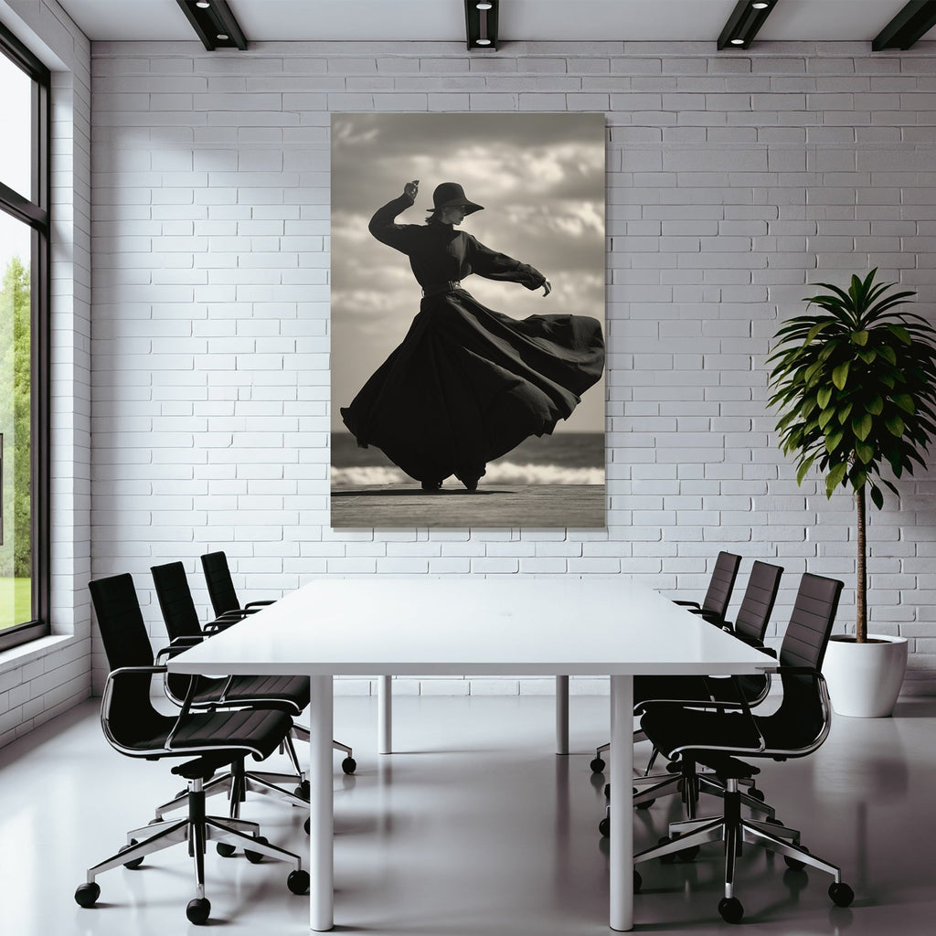 Elegante Figura Am Strand Schwarz Und Weiss