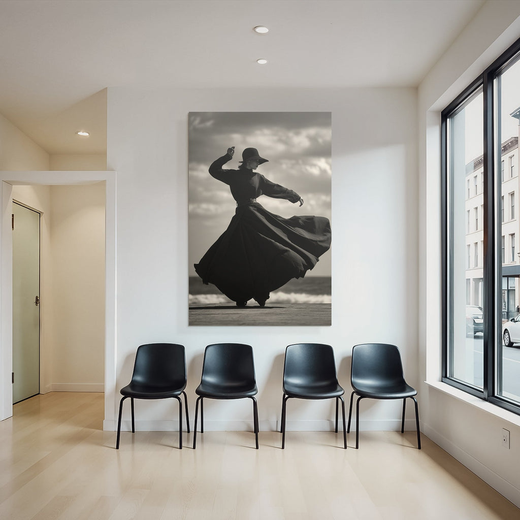 Elegante Figura Am Strand Schwarz Und Weiss