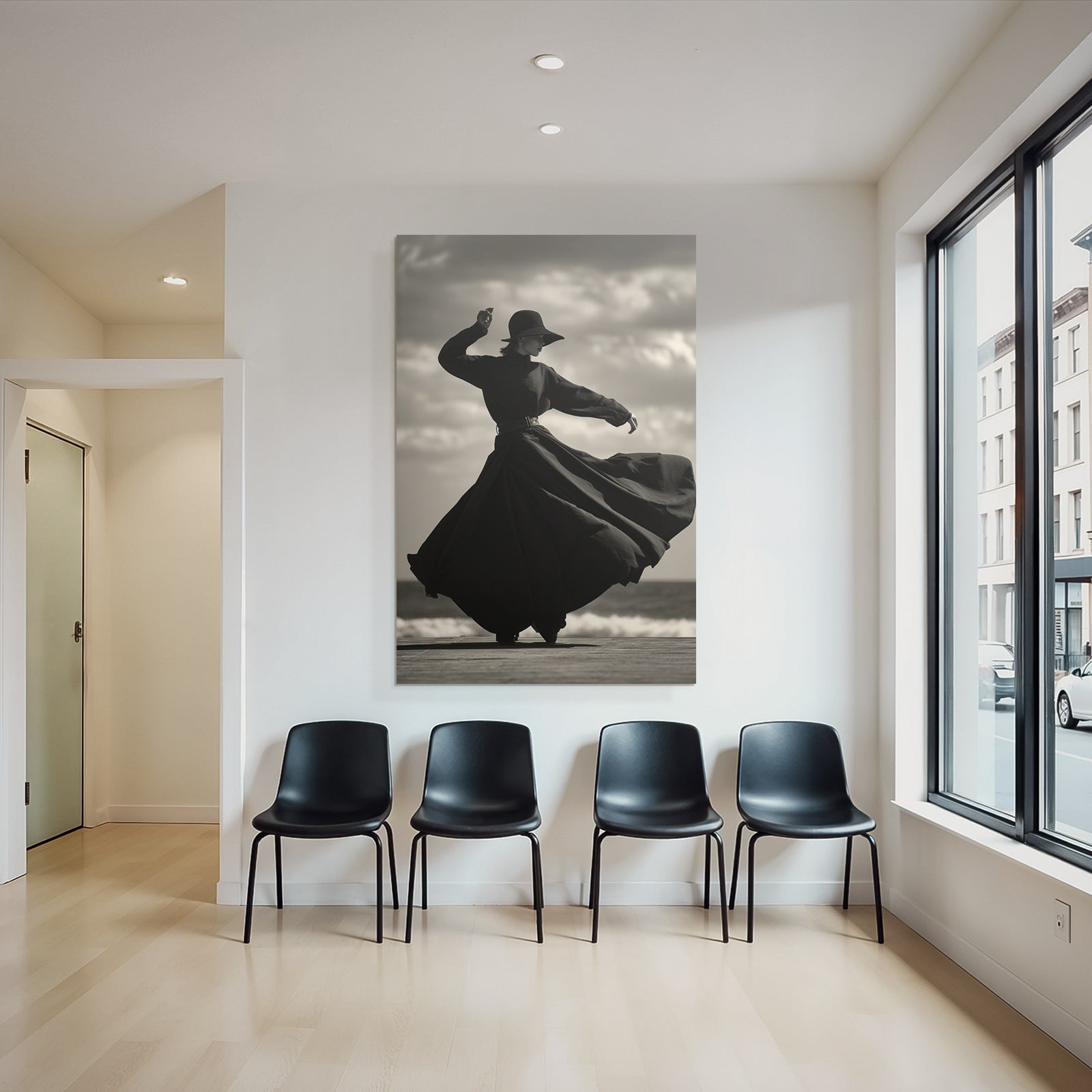 Elegante Figura Am Strand Schwarz Und Weiss