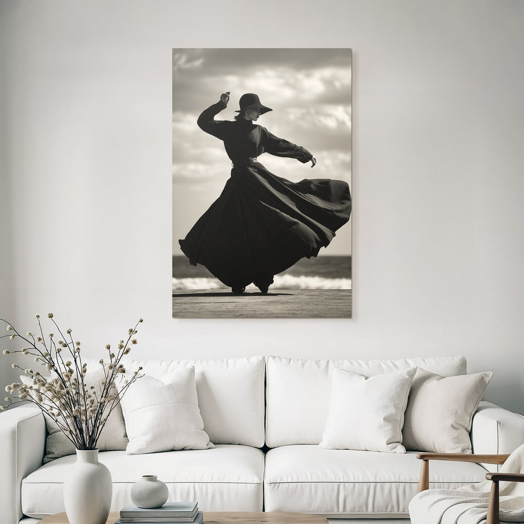 Elegante Figura Am Strand Schwarz Und Weiss