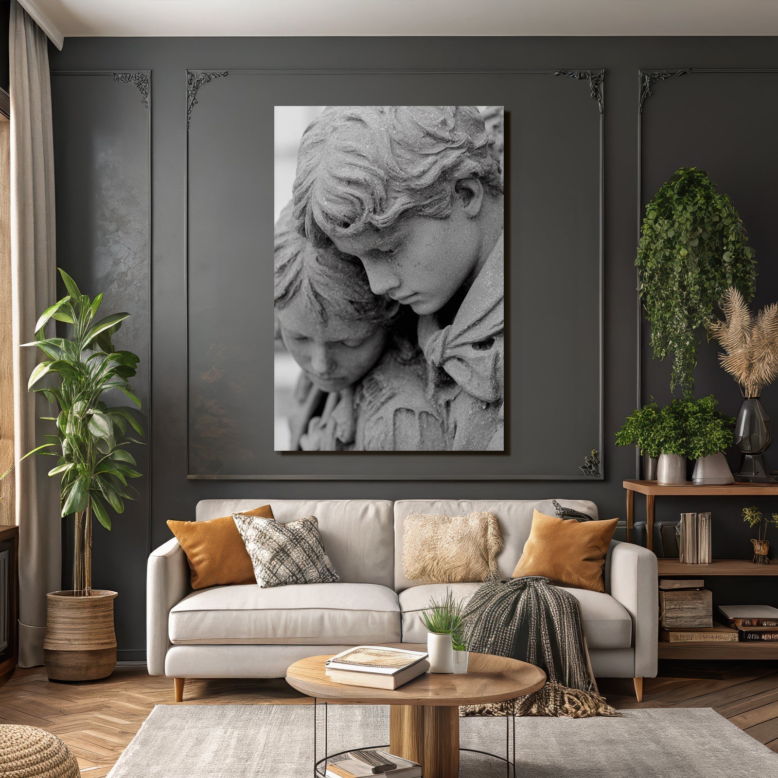 Kinder Skulptur Naheaufnahme Stein Black And White