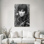 Monochrome Portrait Person In Grass Intense Gaze Stylish Clothing Bw