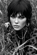Monochrome Portrait Person In Grass Intense Gaze Stylish Clothing Bw | Portraets | Menschen und Emotionen