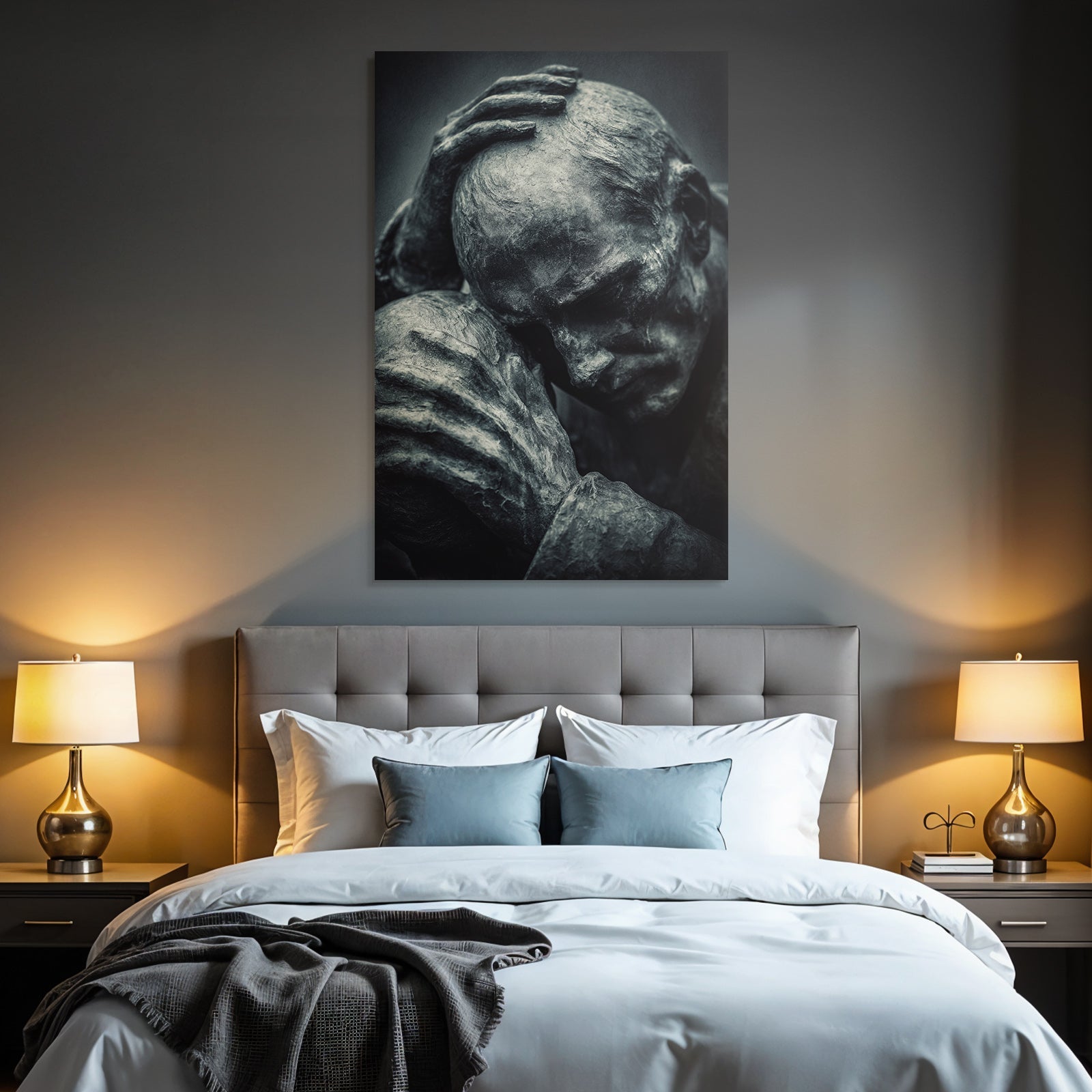 Nachdenkliche Skulptur Mit Schmerzhafter Expression Bronze