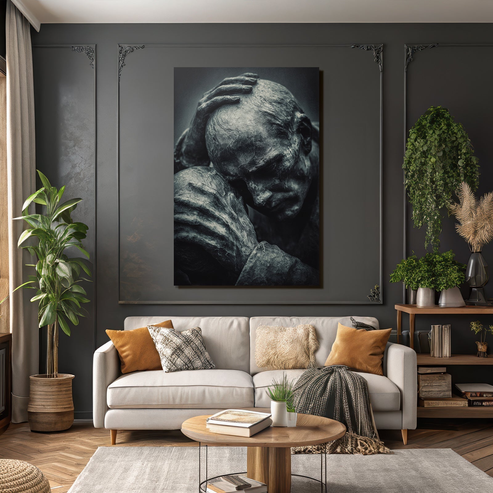 Nachdenkliche Skulptur Mit Schmerzhafter Expression Bronze