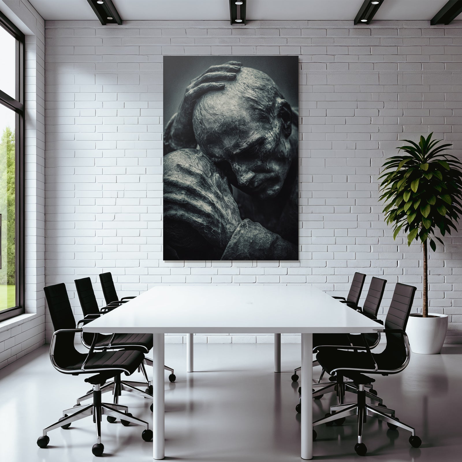 Nachdenkliche Skulptur Mit Schmerzhafter Expression Bronze