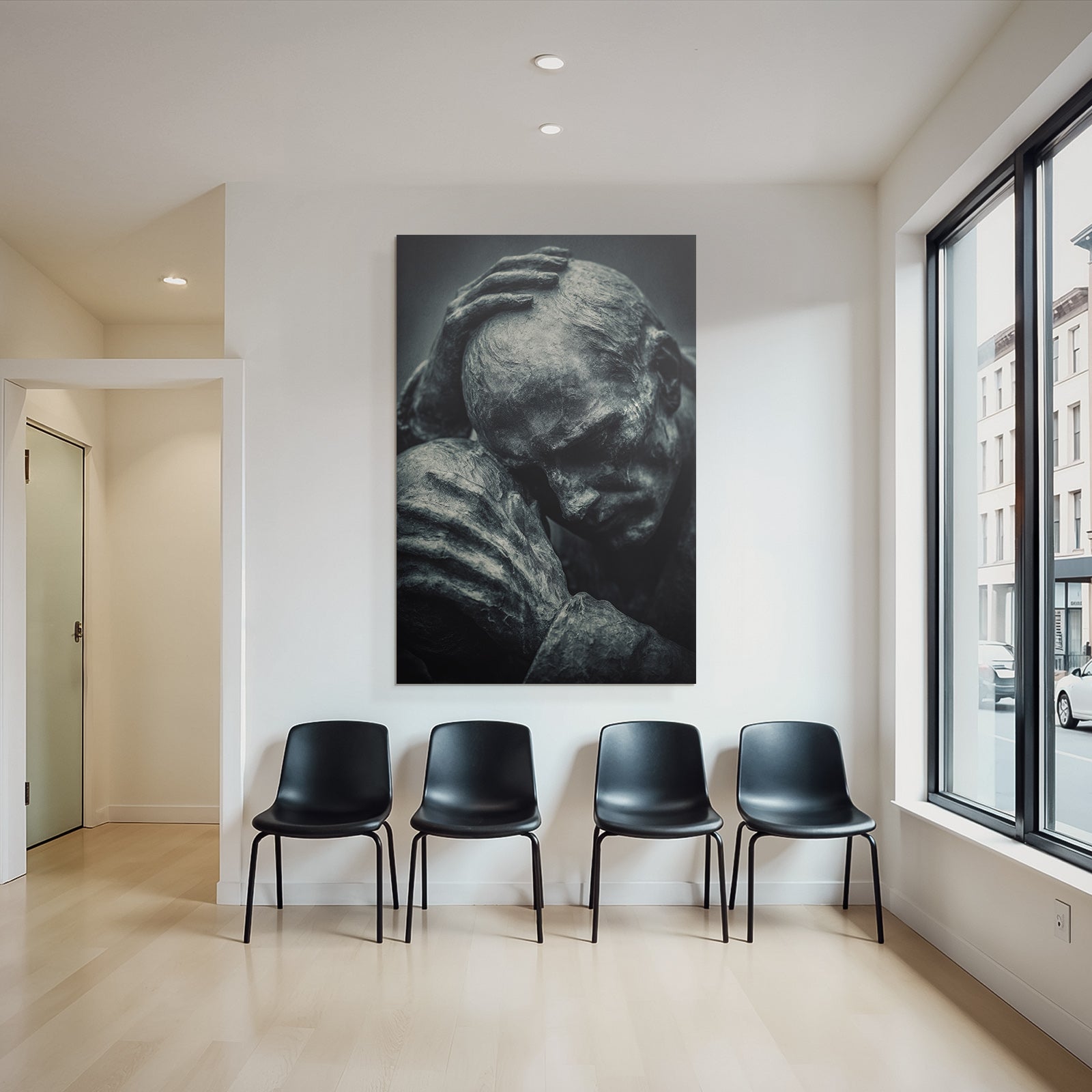 Nachdenkliche Skulptur Mit Schmerzhafter Expression Bronze
