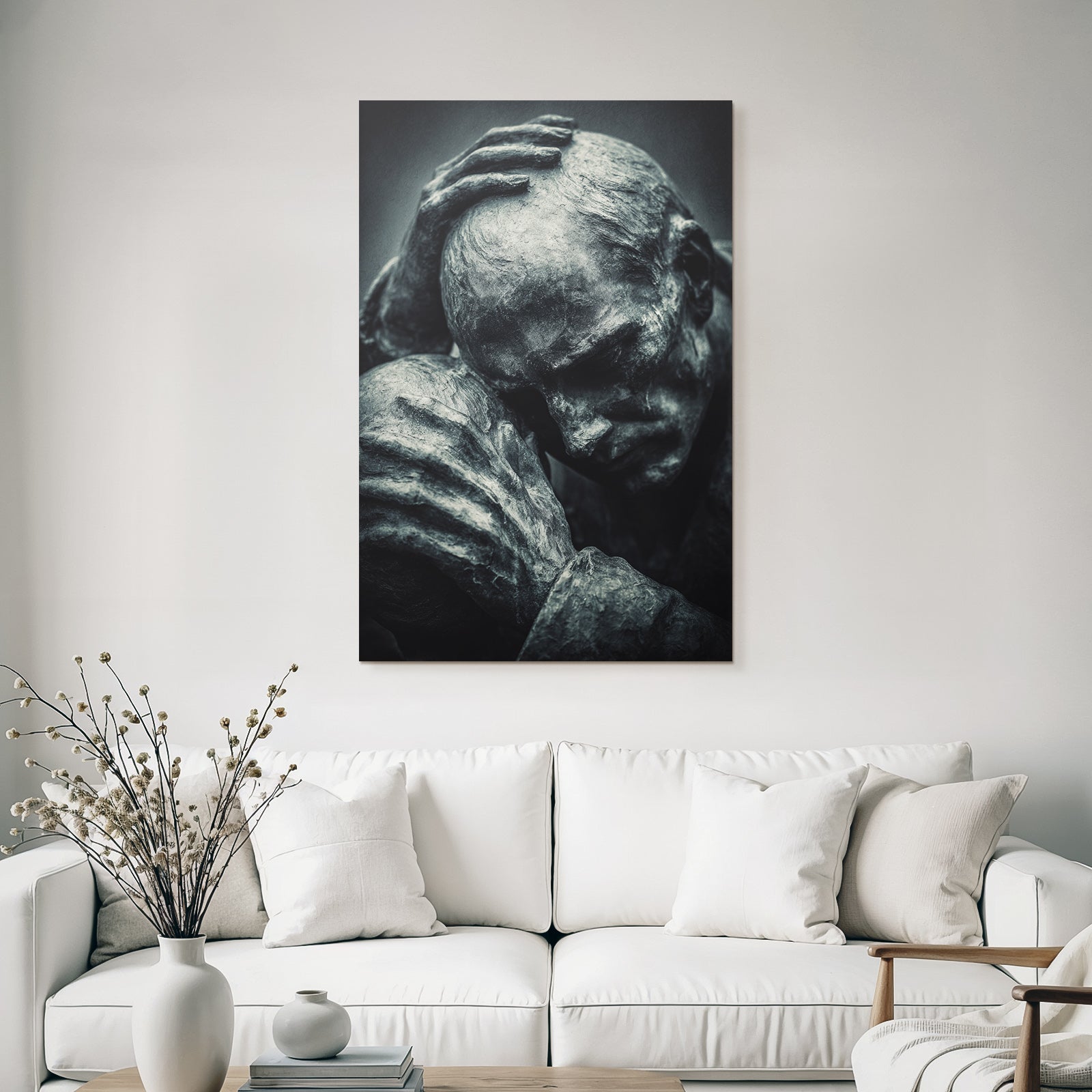 Nachdenkliche Skulptur Mit Schmerzhafter Expression Bronze