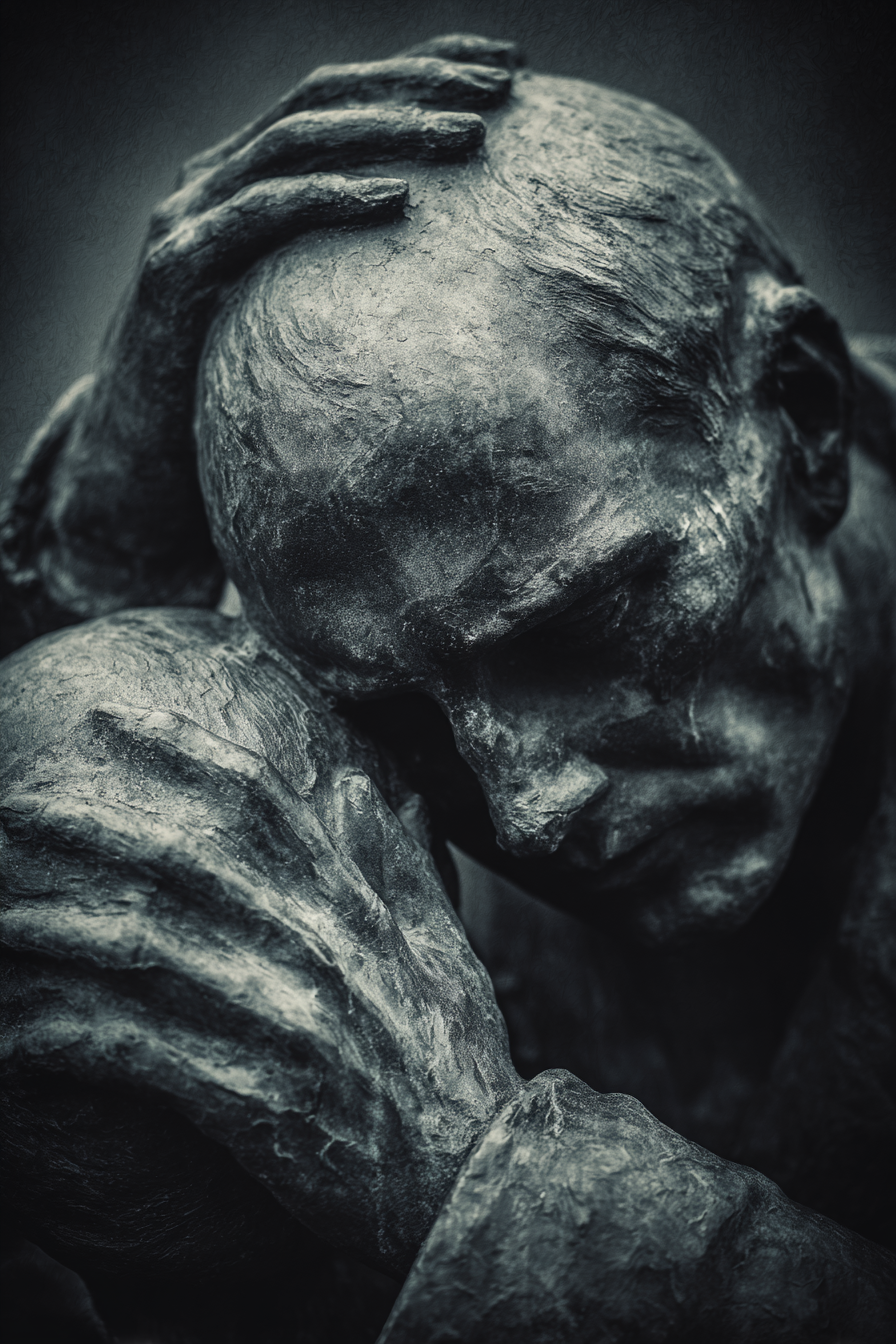 Nachdenkliche Skulptur Mit Schmerzhafter Expression Bronze | Portraets | Menschen und Emotionen