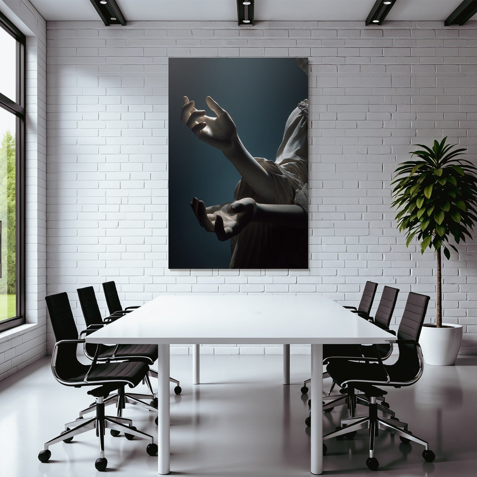 Nahaufnahme Der Hände Einer Skulptur Mit Drama Licht Effekt