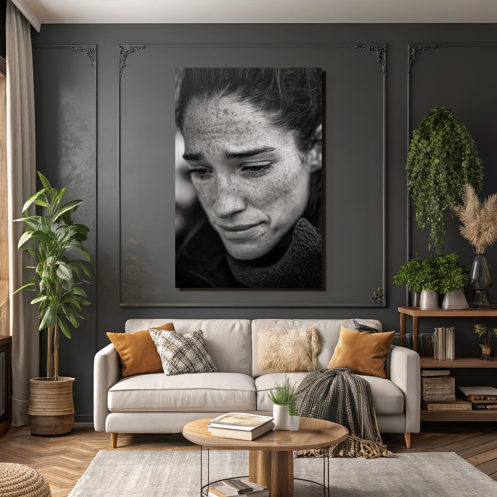 Nahaufnahme Freundliche Freckles Nachdenkliches Gesicht