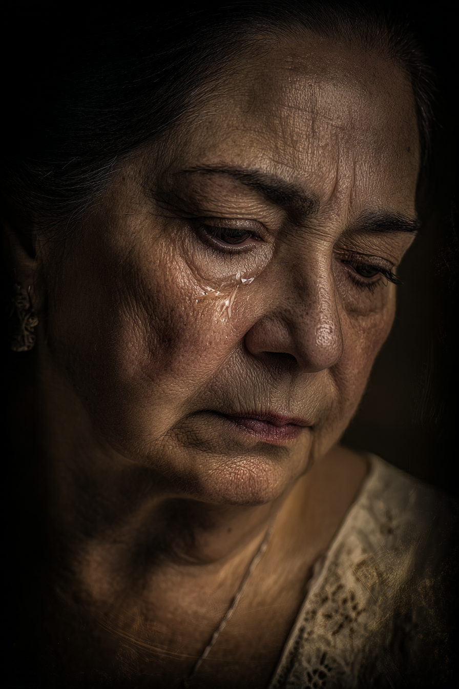Nahaufnahme Portrait Ältere Frau Traürnd Mit Träne | Portraets | Menschen und Emotionen