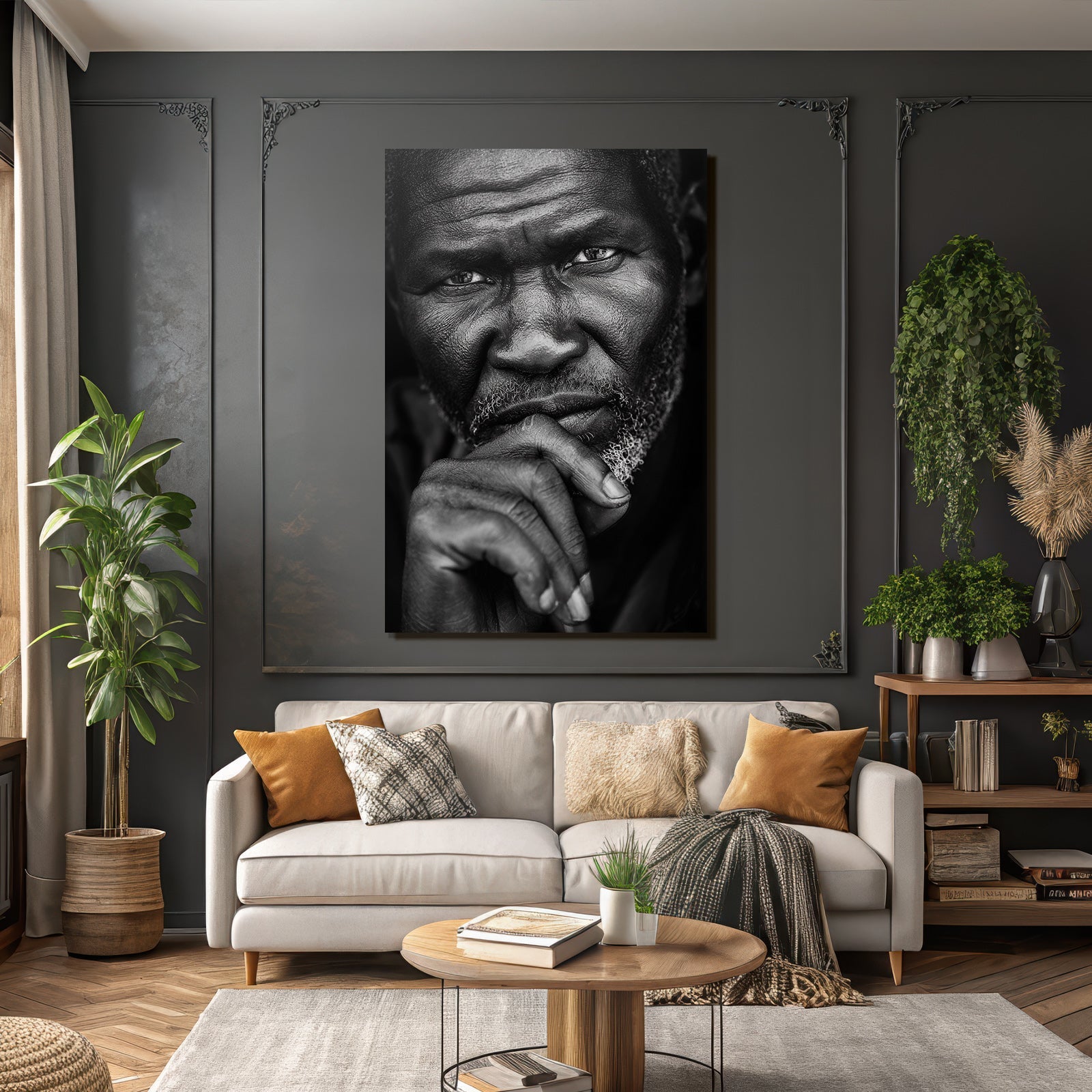 Nahaufnahme Portrait Ein Älterer Mann Kontemplativ Sw