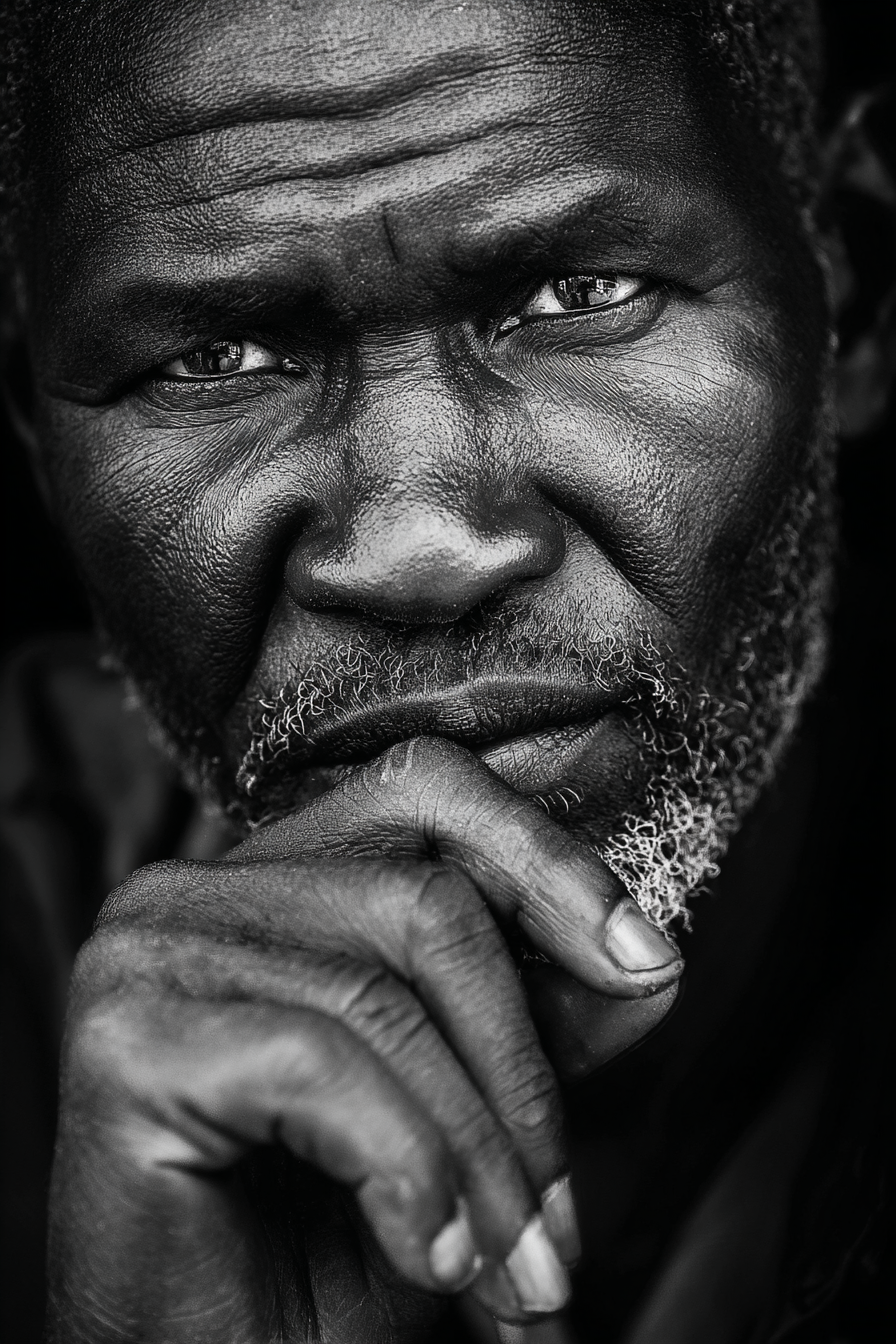 Nahaufnahme Portrait Ein Älterer Mann Kontemplativ Sw | Portraets | Menschen und Emotionen