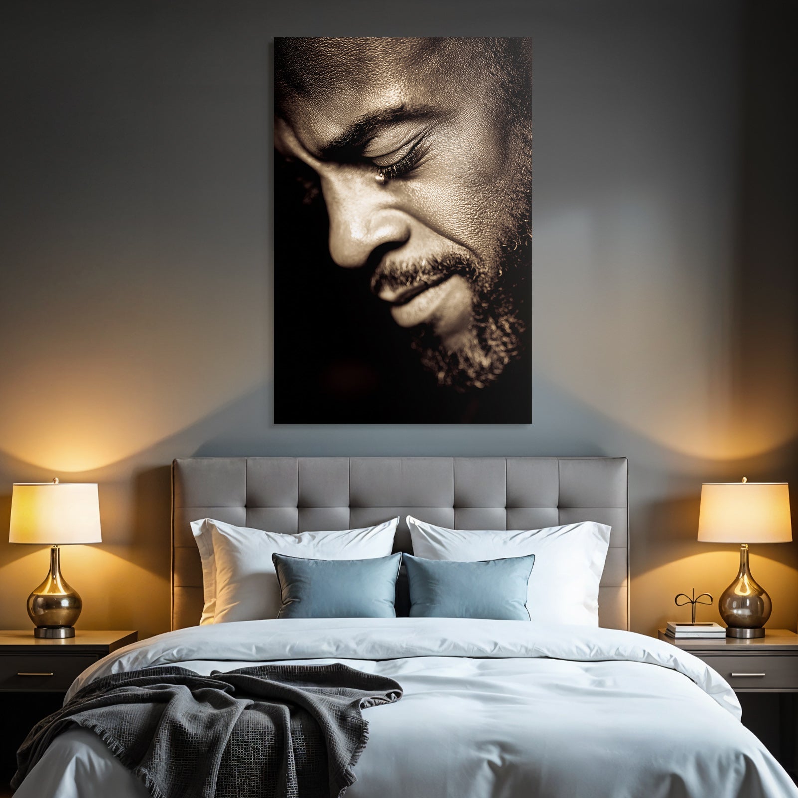 Naheaufnahme Portrait Mit Träne Nachdenklich Monochromatisch