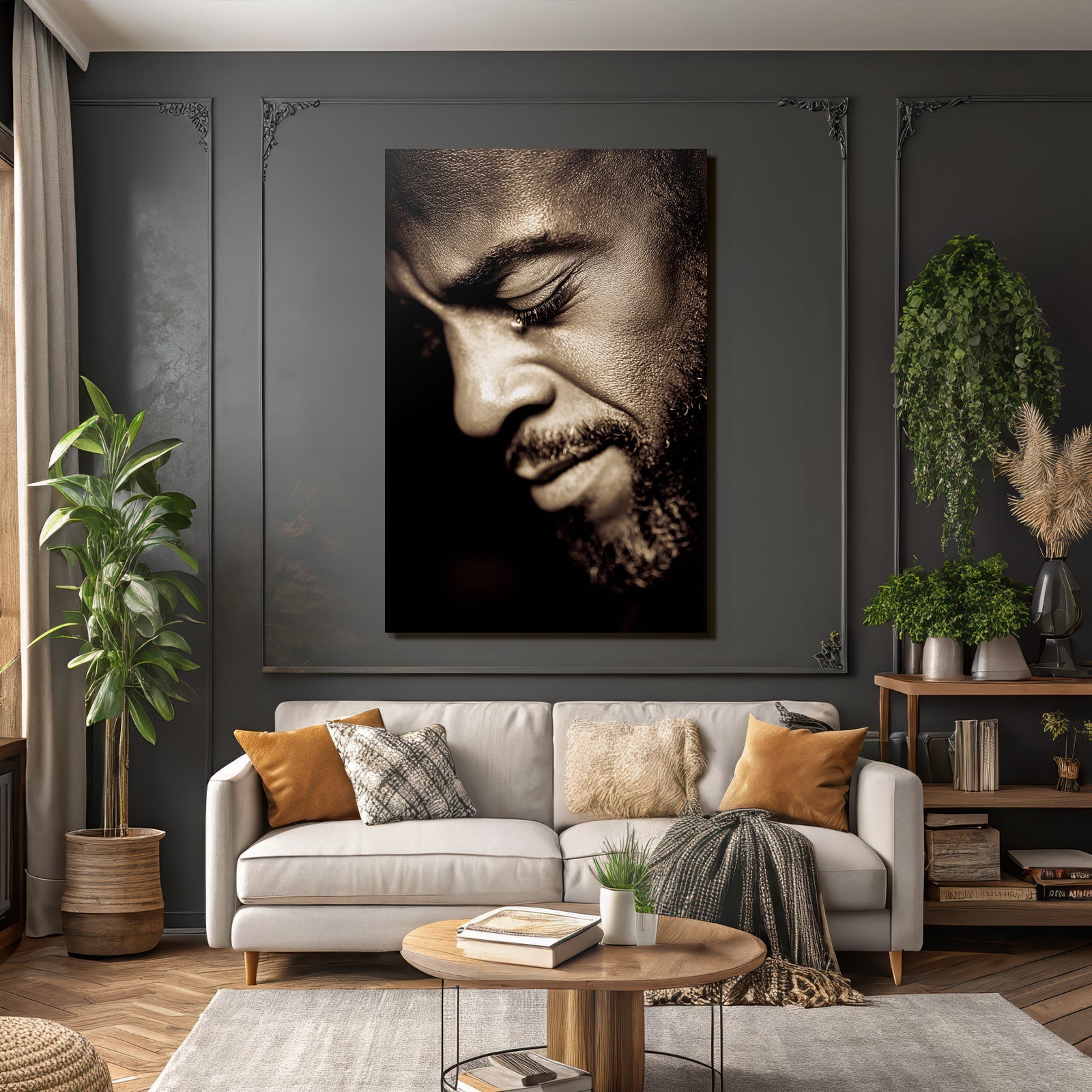 Naheaufnahme Portrait Mit Träne Nachdenklich Monochromatisch