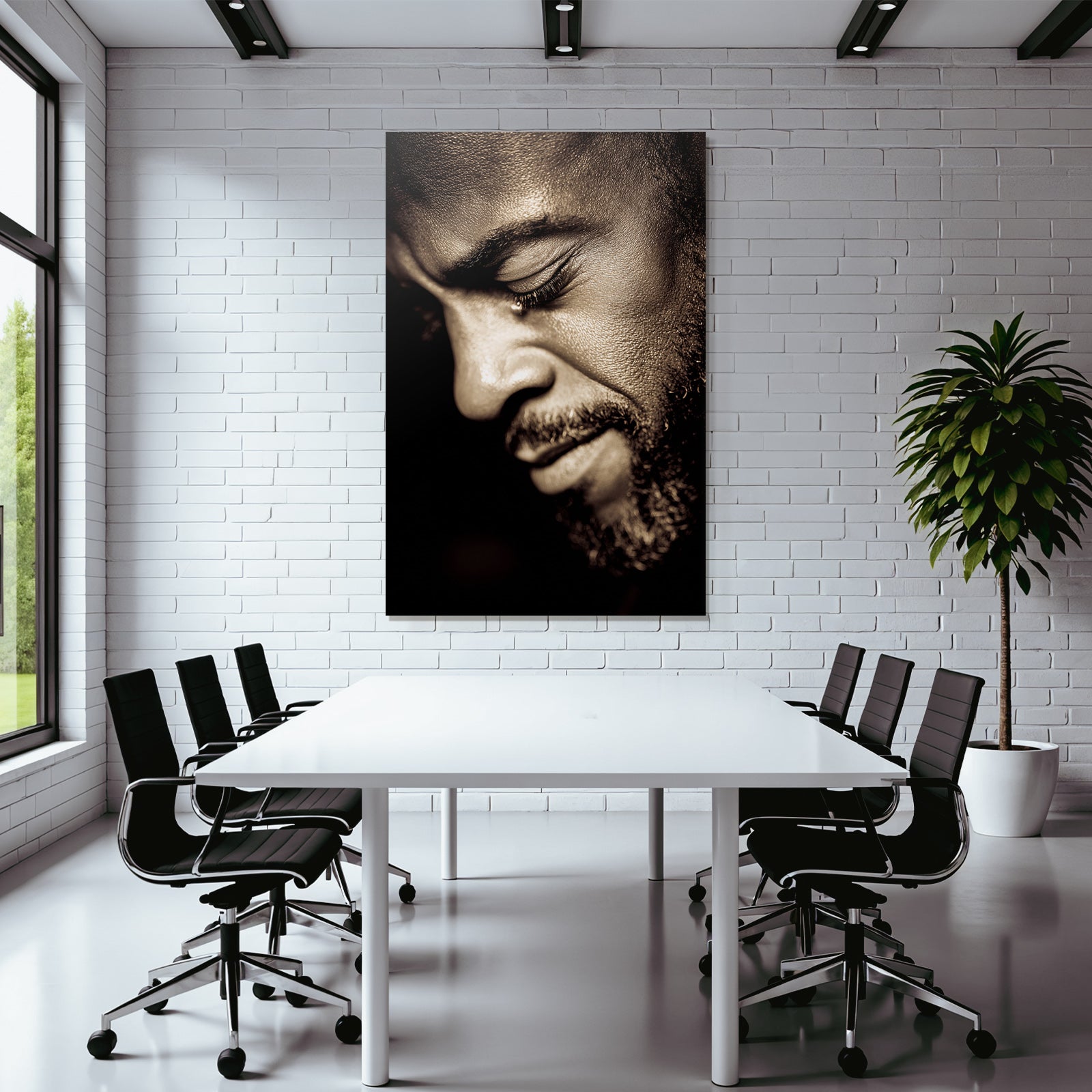 Naheaufnahme Portrait Mit Träne Nachdenklich Monochromatisch
