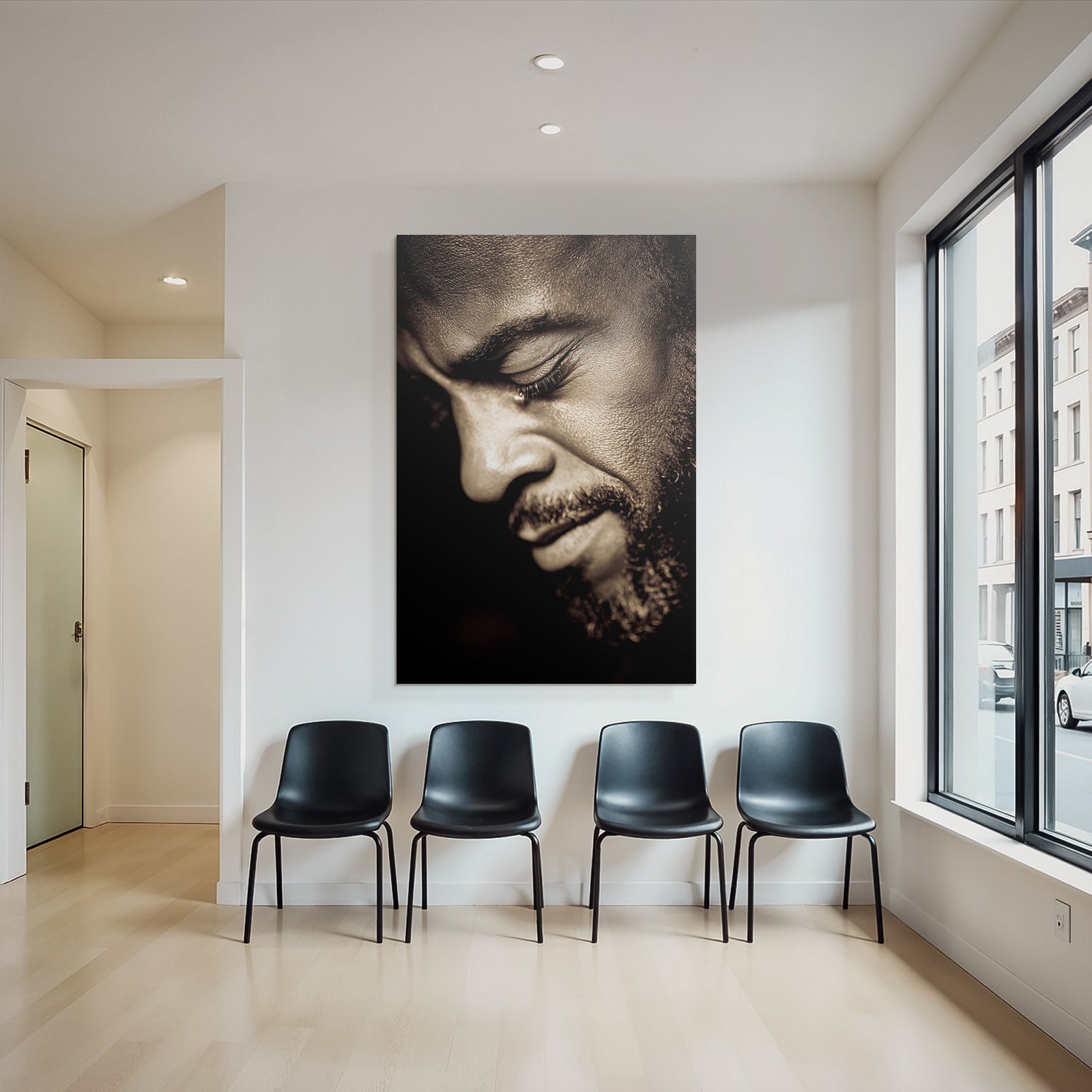 Naheaufnahme Portrait Mit Träne Nachdenklich Monochromatisch