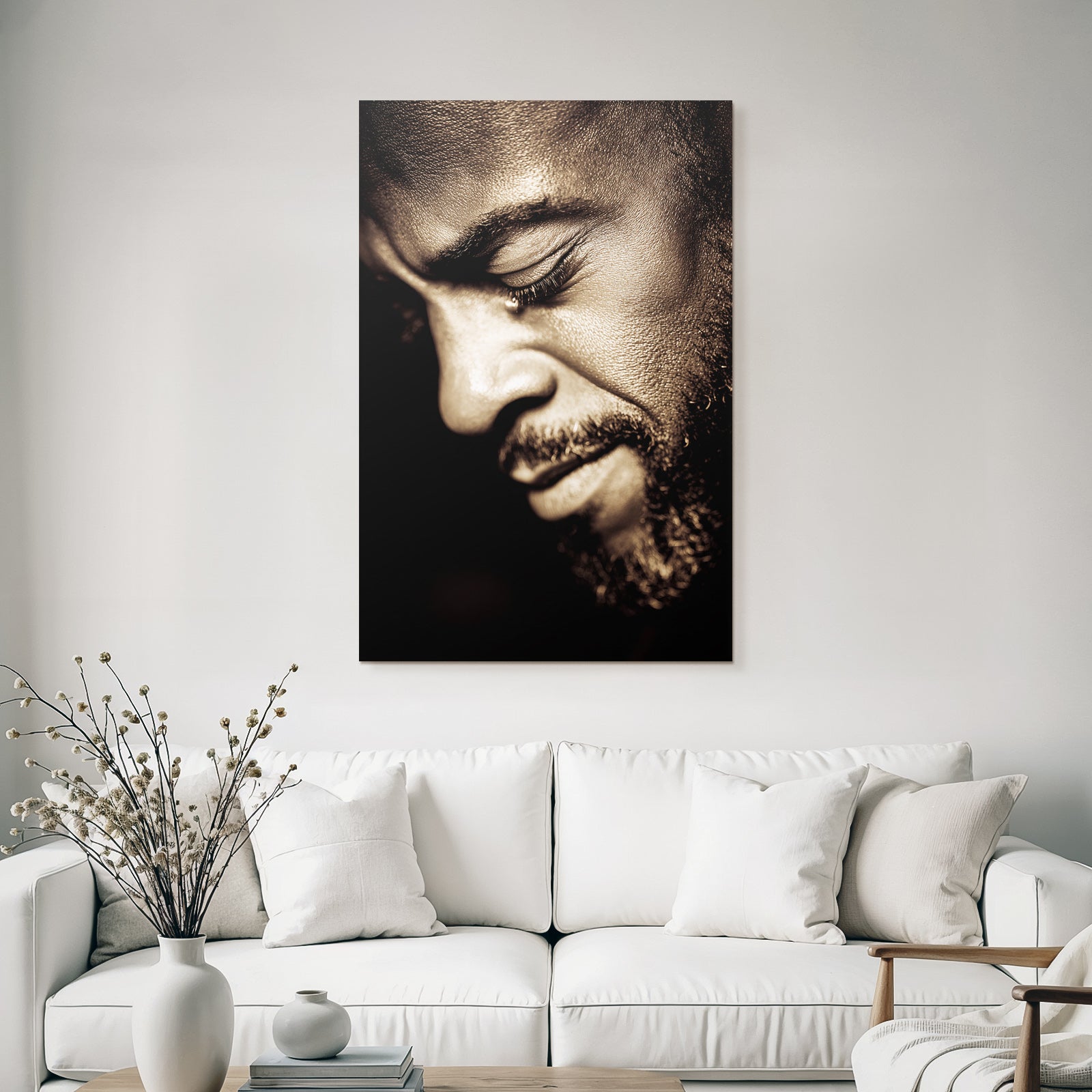 Naheaufnahme Portrait Mit Träne Nachdenklich Monochromatisch