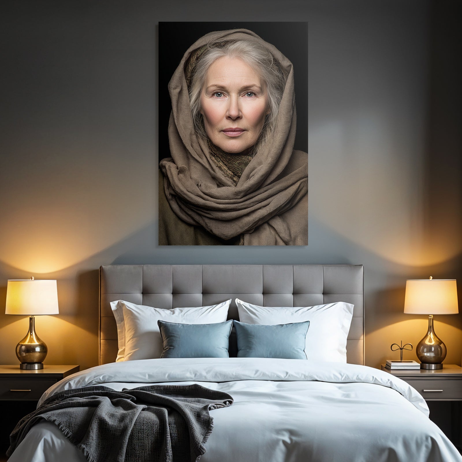 Portrait Von Einer Frau Mit Hals Tuch Und Kopftuch