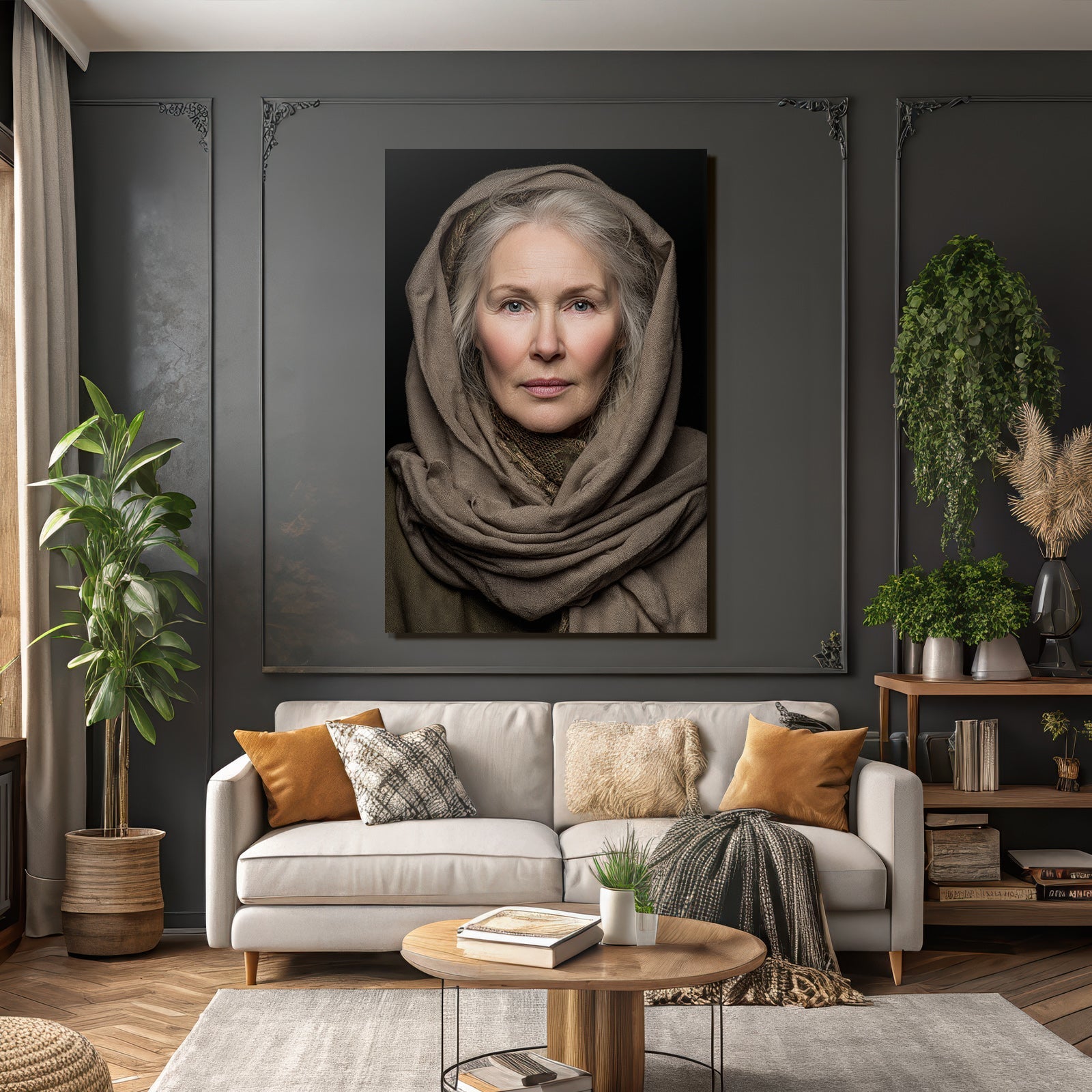 Portrait Von Einer Frau Mit Hals Tuch Und Kopftuch