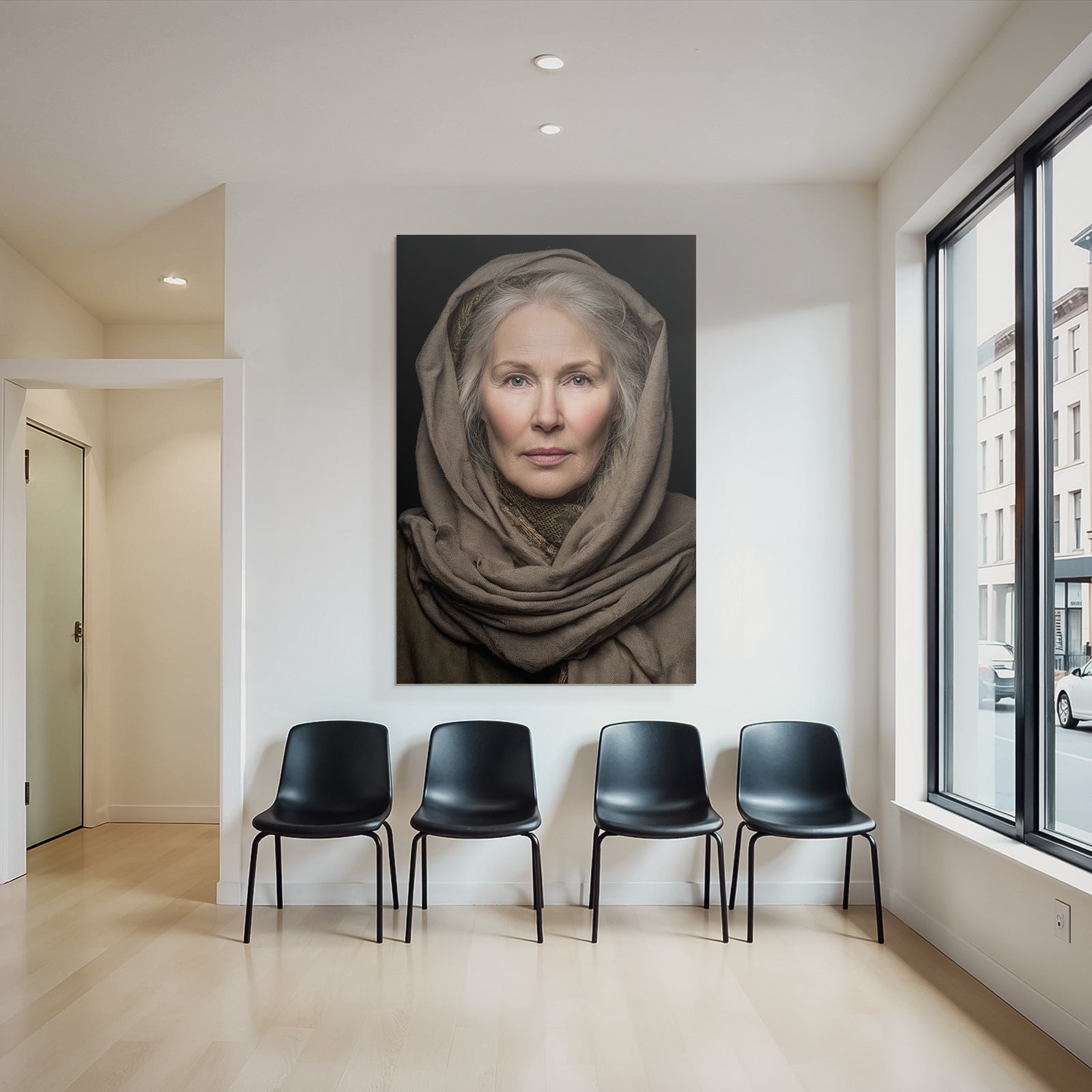 Portrait Von Einer Frau Mit Hals Tuch Und Kopftuch