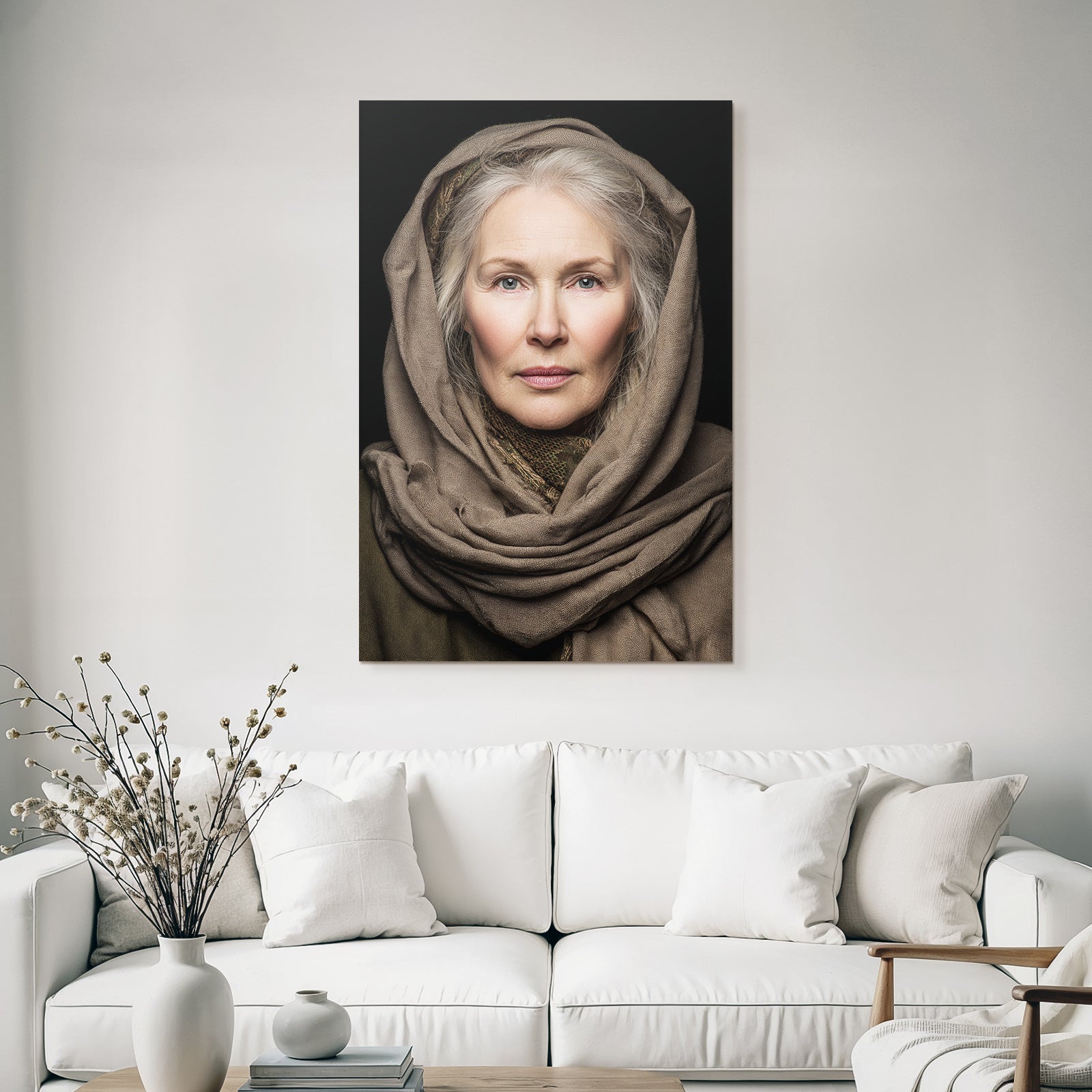 Portrait Von Einer Frau Mit Hals Tuch Und Kopftuch