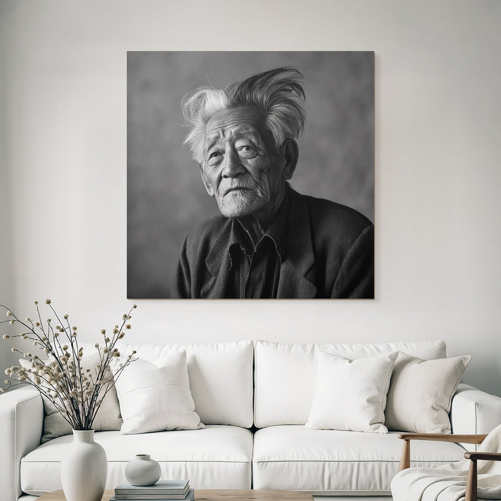 Altmodischer Portrait Erdolter Individüller Nachdenklicher Ausdruck