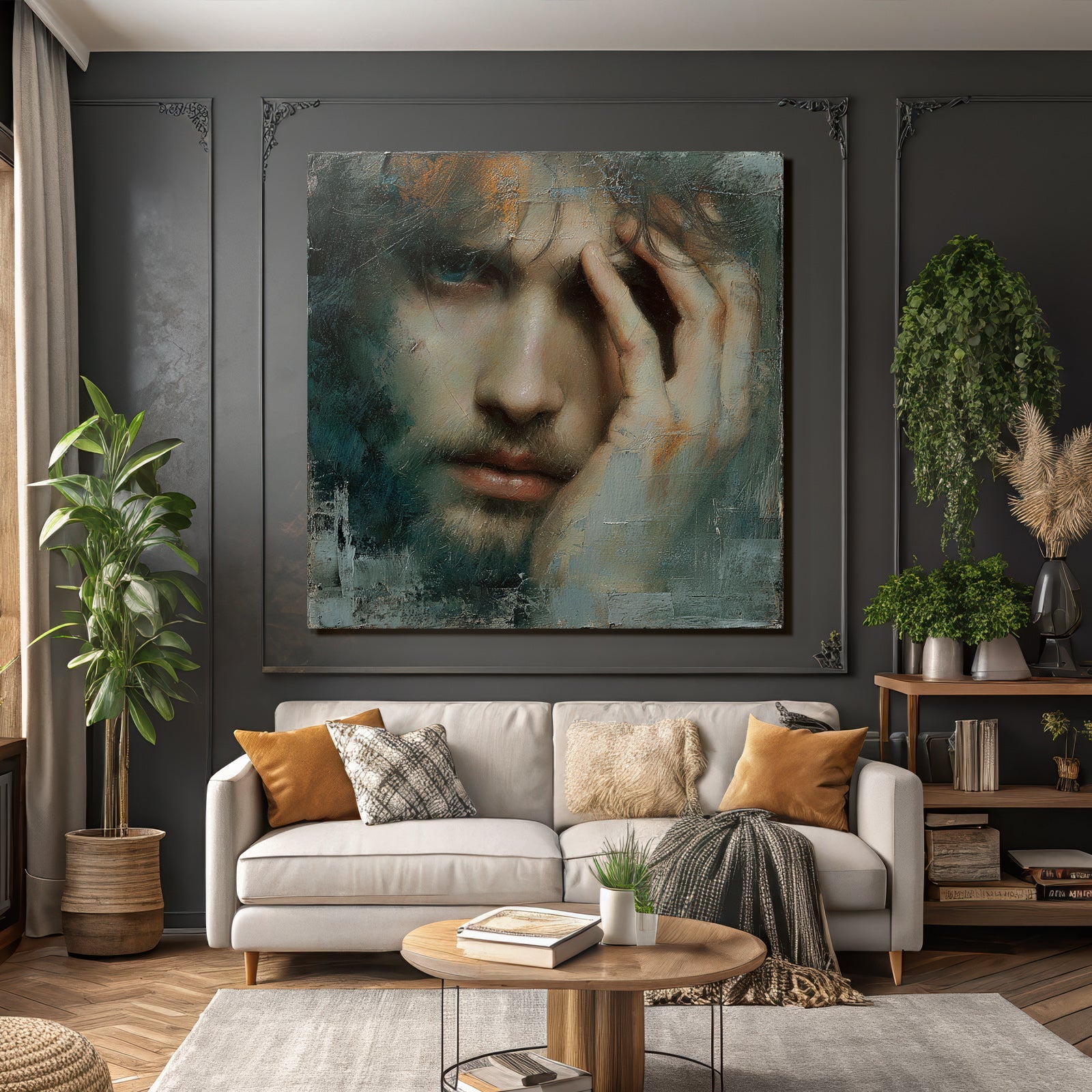 Ausdrucksvolles Portrait Eines Menschen Mit Augen Und Hand