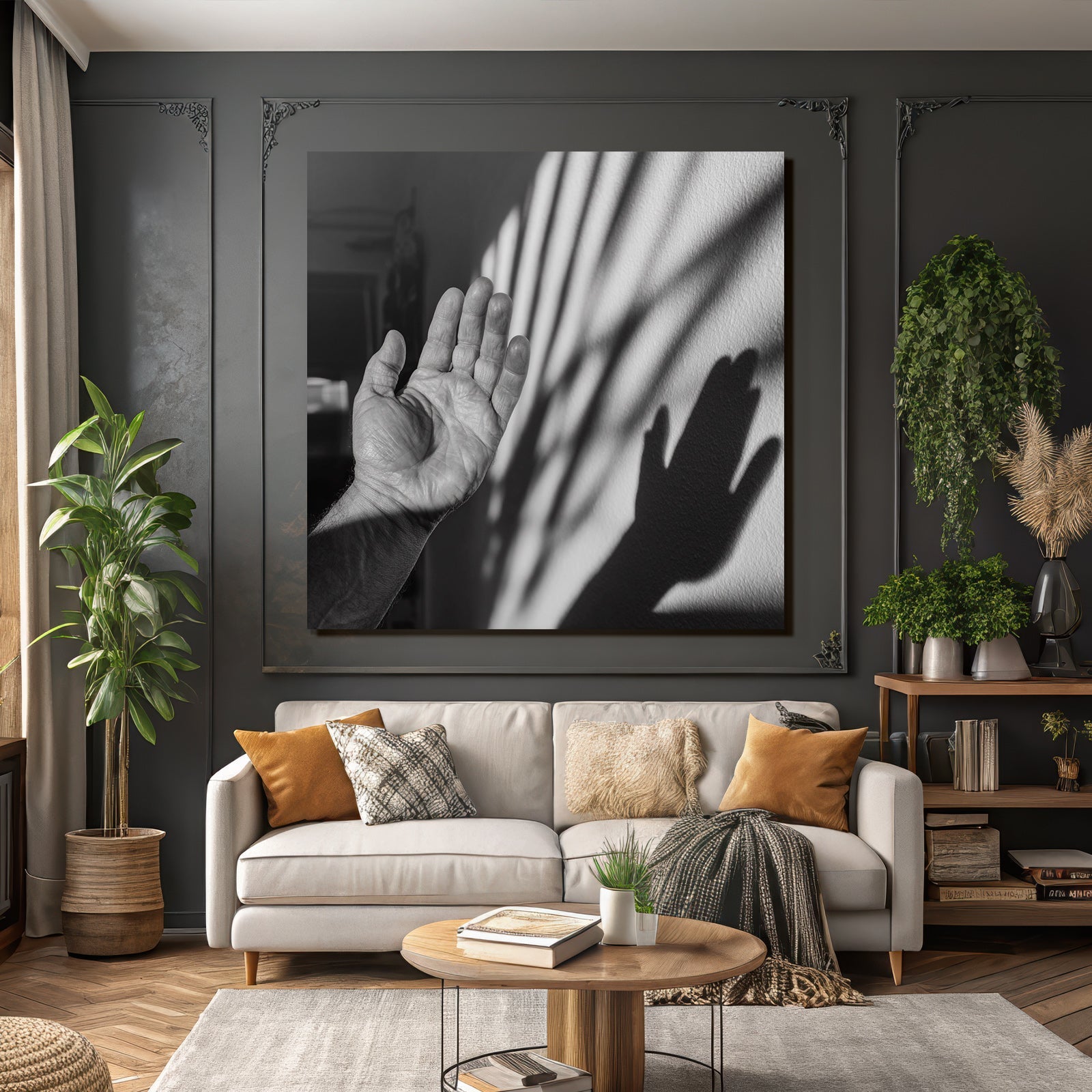 Hand Schatten Wand Schwarz Weiss Bild