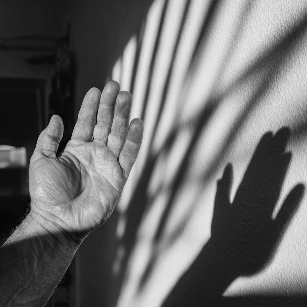 Hand Schatten Wand Schwarz Weiss Bild | Portraets | Menschen und Emotionen