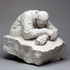 Nachdenkliche Skulptur Hockend Auf Dem Boden | Portraets | Menschen und Emotionen