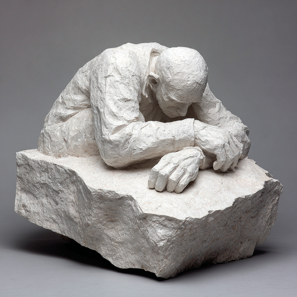 Nachdenkliche Skulptur Hockend Auf Dem Boden | Portraets | Menschen und Emotionen
