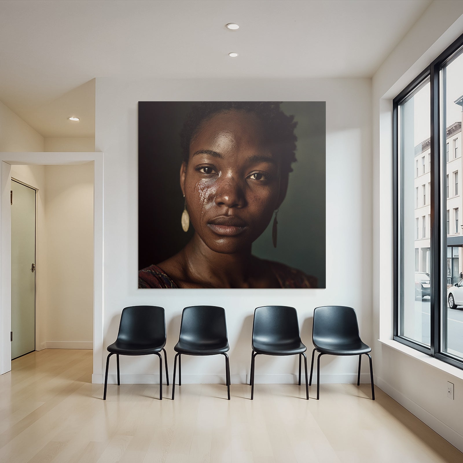 Nahaufnahme Portrait Einer Person Mit Tränen Und Seriösem Ausdruck