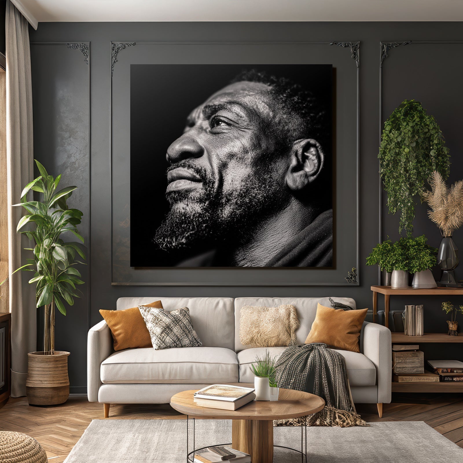 Nahaufnahme Portrait Eines Mannes Im Profil Schwarz Weiss