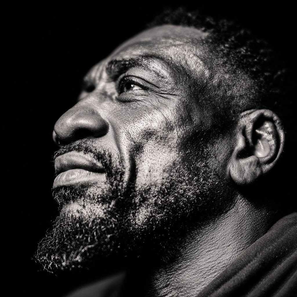 Nahaufnahme Portrait Eines Mannes Im Profil Schwarz Weiss | Portraets | Menschen und Emotionen