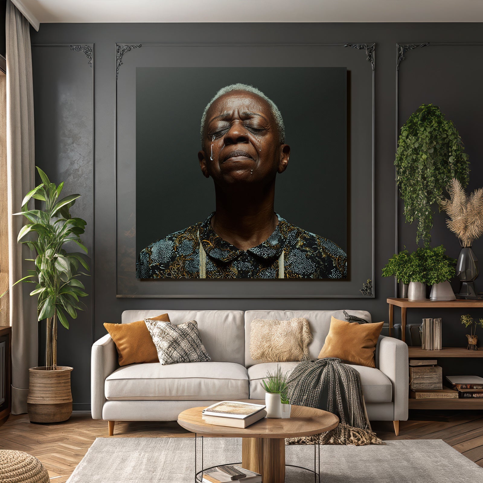 Person Mit Tranen Sadness Kontemplation Dunkler Hintergrund