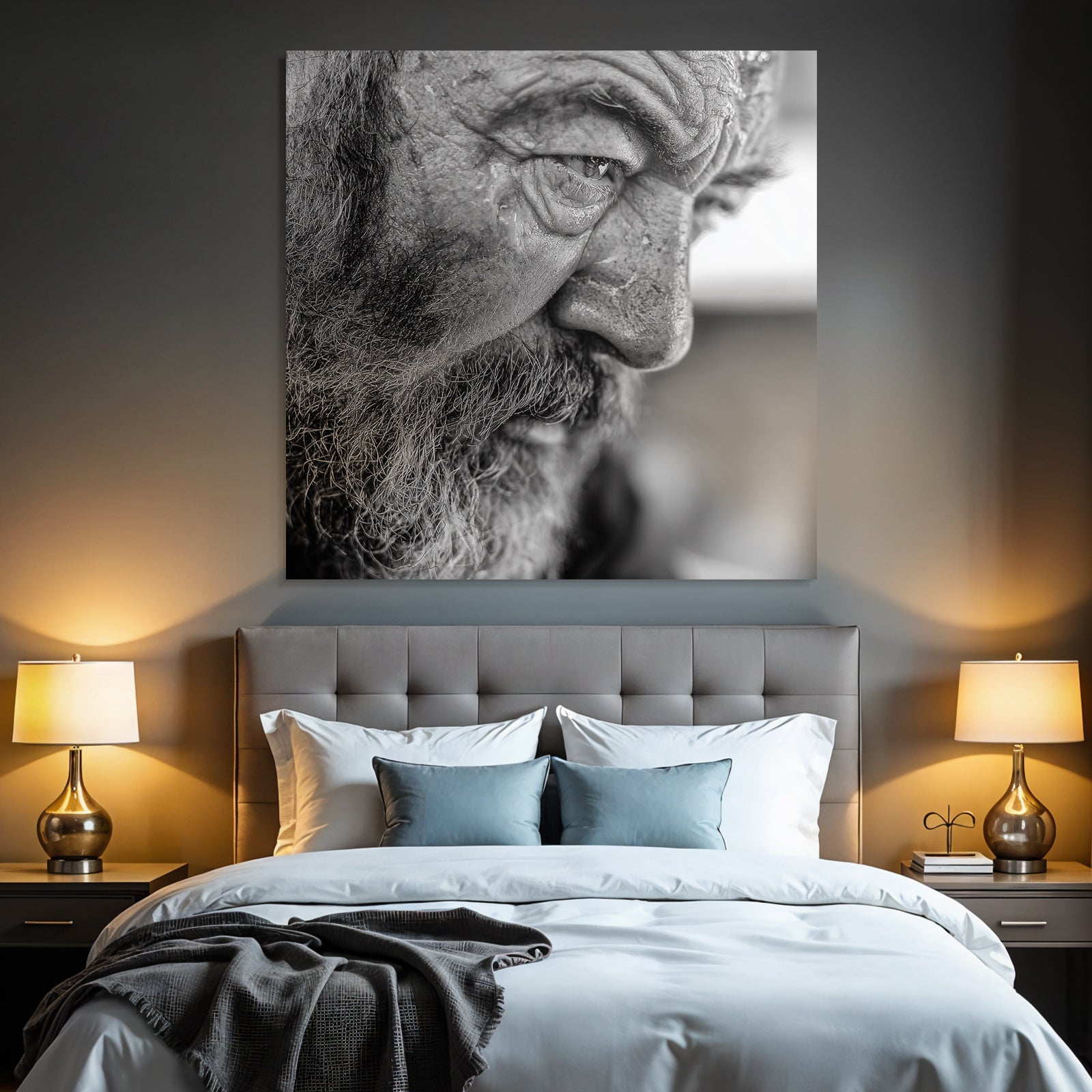 Wettergezeichneter Mann Portrait Mit Ernster Miene