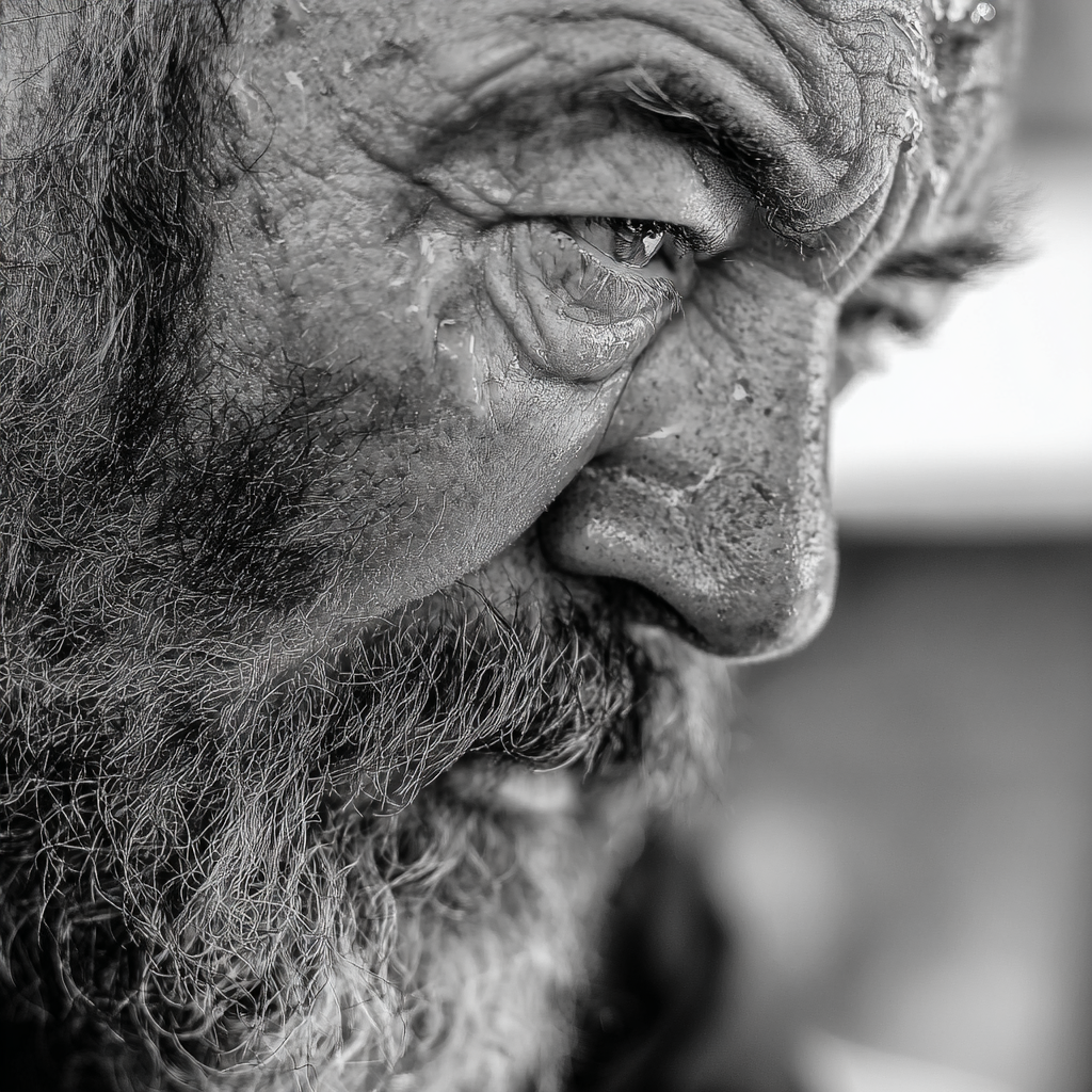 Wettergezeichneter Mann Portrait Mit Ernster Miene | Portraets | Menschen und Emotionen
