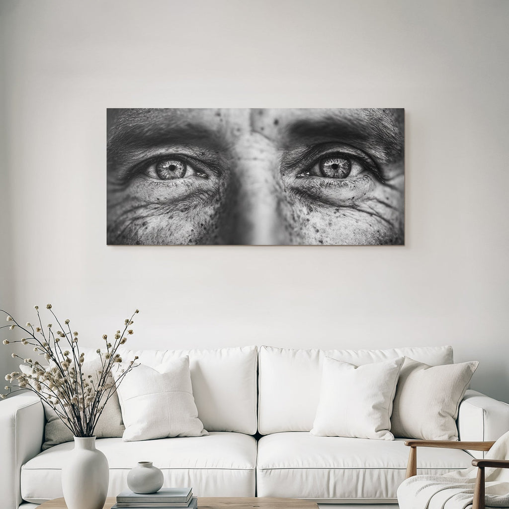 Nahaufnahme Von Augen Einer Person In Schwarz Weiss Mit Hautdetails