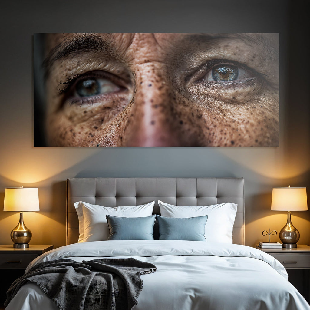Nahaufnahme Von Augen Und Haut Mit Freckles Und Falten