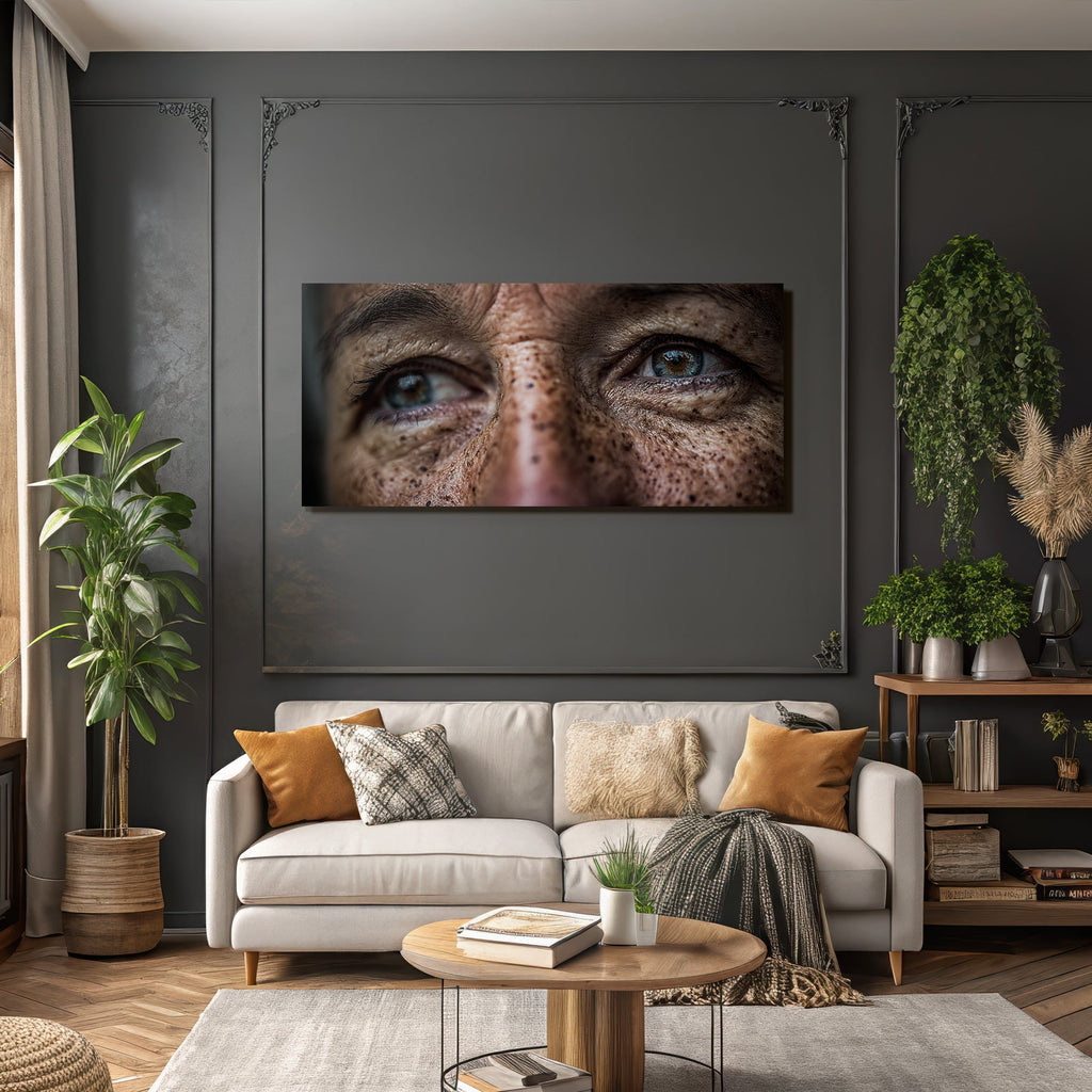 Nahaufnahme Von Augen Und Haut Mit Freckles Und Falten