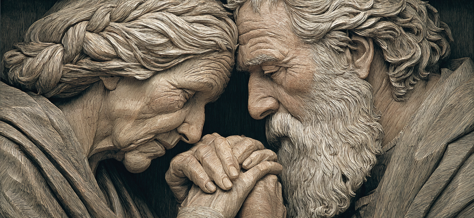 Älteres Paar Hände Halten Forehead Touching Schnittkunst | Portraets | Menschen und Emotionen